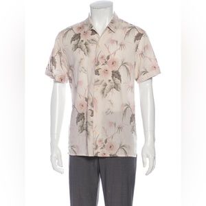 ALLSAINTS ‘Mawsim’ short sleeve button down shirt in pale pink tropical print